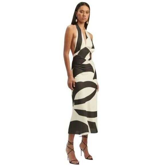 Anthropologie Dresses & Skirts - ANTHROPOLOGIE Bardot Citron Halter Midi Dress Black Ivory NEW